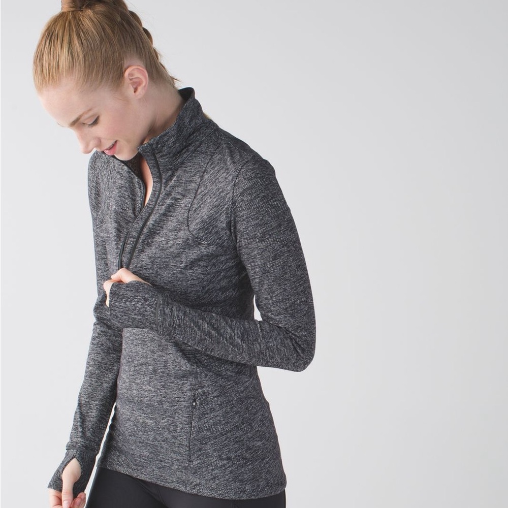 Lululemon Kanto Catch Me Run 1/2 Zip We Stripe Black‎ Heathered Pullover Sweater